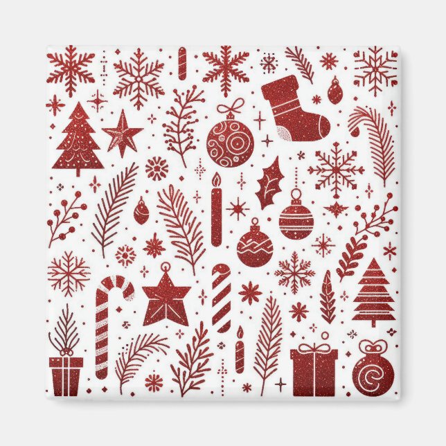 Imã Ímã de Natal Branco Vermelho (Frente)