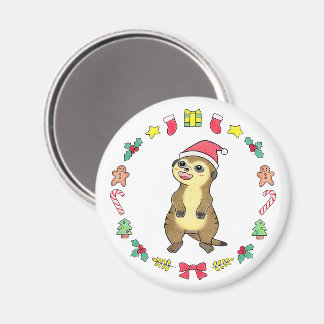 Imã Ímã de Natal com Meerkat fofo de chapéu do Papai N