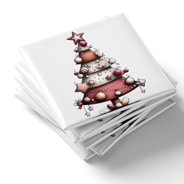 Imã Ímã de Natal de Árvore Estrela Rosa Caprichosa (Whimsical Pink Star Tree Christmas Magnet PiggyPrint Stickers)