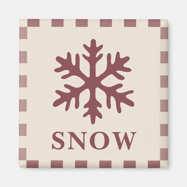 Imã Ímã de Natal Floco de Neve Burgundy Rústico (Frente)