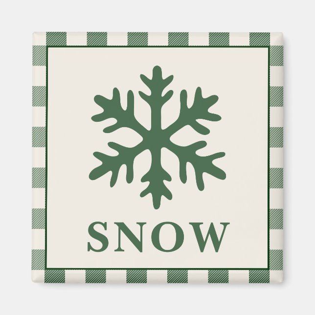 Imã Ímã de Natal Floco de Neve Verde Rústico (Frente)