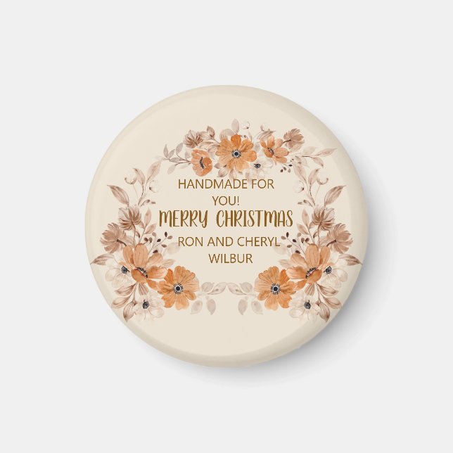 Imã Ímã de Natal Floral Boho Rústico (Frente)