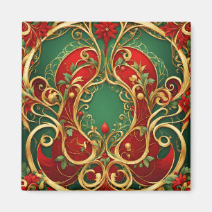 Imã Ímã de Natal Floral Vermelho Verde