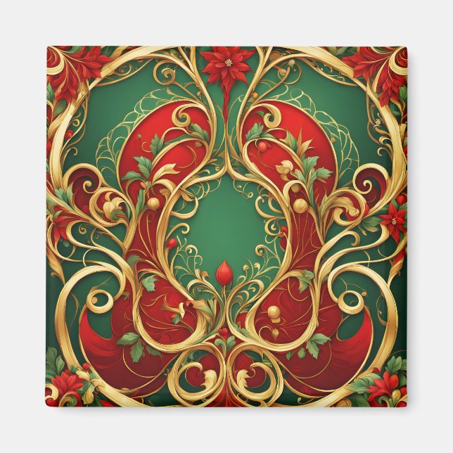 Imã Ímã de Natal Floral Vermelho Verde (Frente)