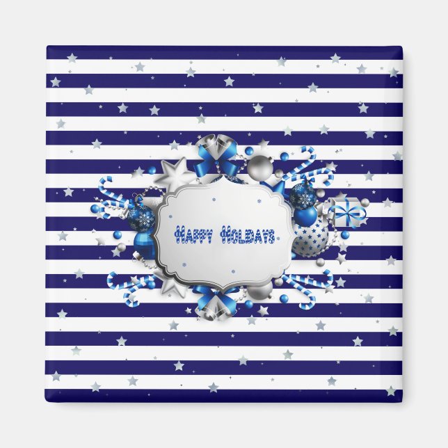 Imã Ímã de Natal Listrado Azul (Frente)