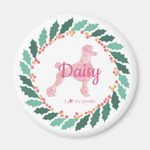 Imã Ímã de Natal Silhueta de Poodle Rosa Personalizado