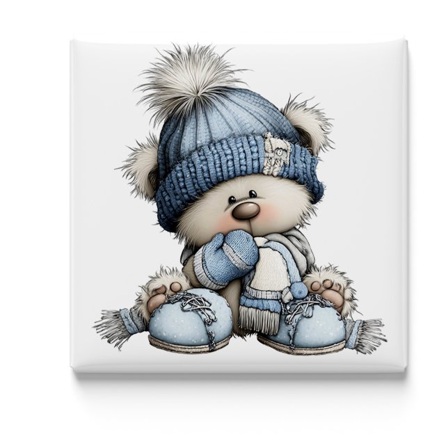 Imã Ímã de Natal Urso Azul Caprichoso (Whimsical Blue Bear Christmas Magnet by PiggyPrint Stickers.)