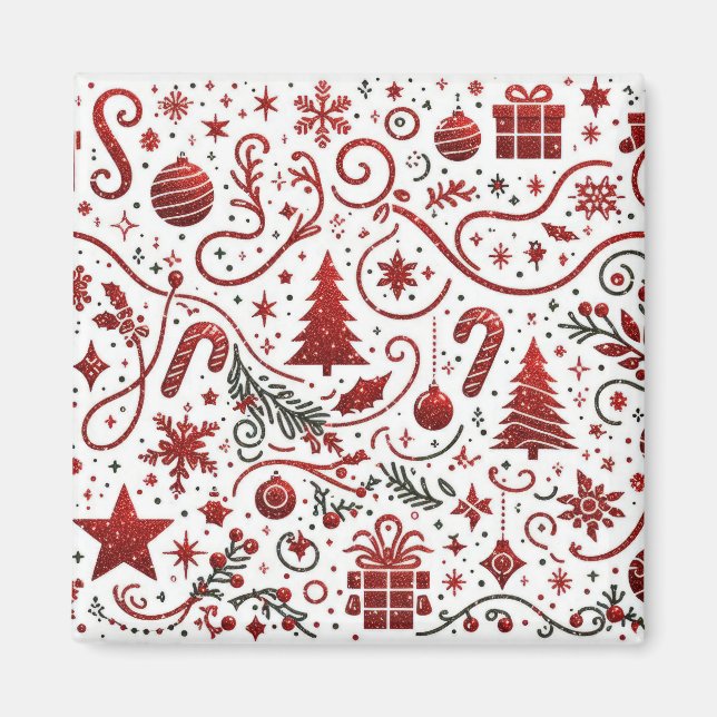 Imã Ímã de Natal Vermelho Branco (Frente)