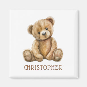 Imã Ímã de Nome de Urso de Pelúcia Aquarela Personaliz