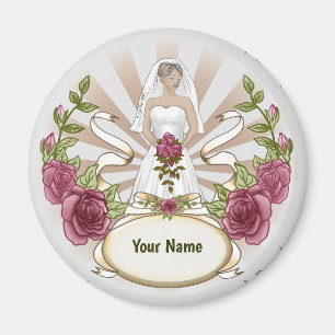 Imã ímã de nome personalizado Rosas de casamento nobre