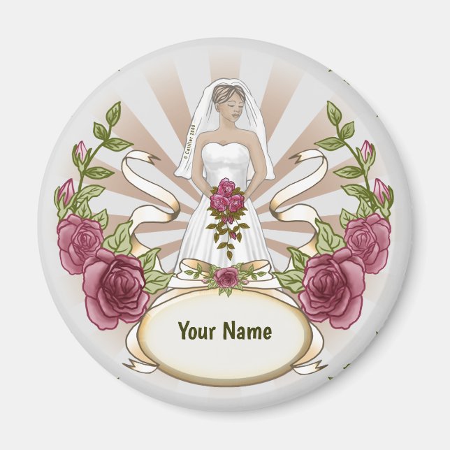 Imã ímã de nome personalizado Rosas de casamento nobre (Frente)