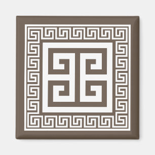 Imã Ímã de padrão de chave grega com design branco e m