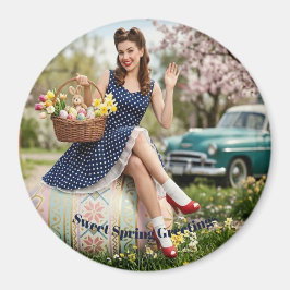Imã Ímã de Páscoa Vintage Pin-Up | Doce Primavera