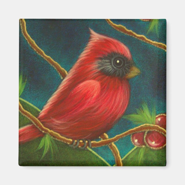 IMÃ ÍMÃ DE PÁSSARO CARDINAL VERMELHO (Frente)