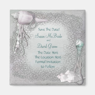 Imã Ímã de Pearl Seashell Beach Wedding Save The Date