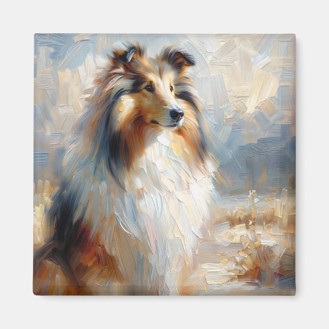 Imã Ímã de Pintura do Collie - Olhar Leal (Frente)