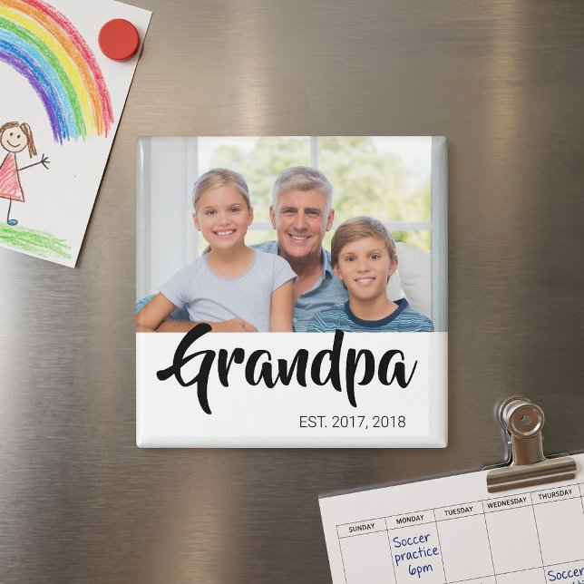 Imã Ímã de Presente de Foto do Vovô Fundado (Grandpa Established Photo Gift Magnet)