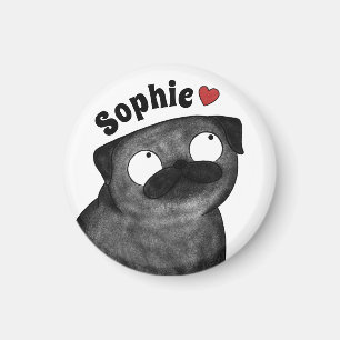 Imã Ímã de Pug Personalizado, Ímã de Pug com Nome Pers