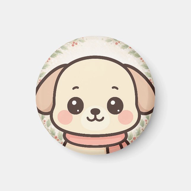 Imã Ímã de Rosto de Cachorrinho Kawaii Fofo  (Frente)