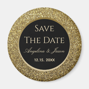 Imã Ímã de Save The Date de Casamento Preto e Dourado