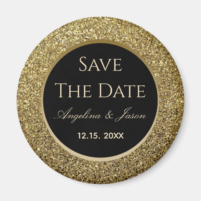 Imã Ímã de Save The Date de Casamento Preto e Dourado (Frente)