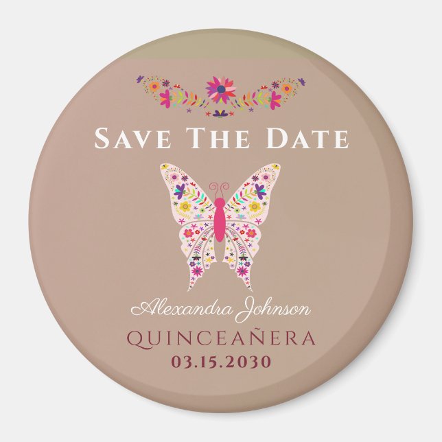 Imã Ímã de Save The Date de Quinceañera Rosa (Frente)