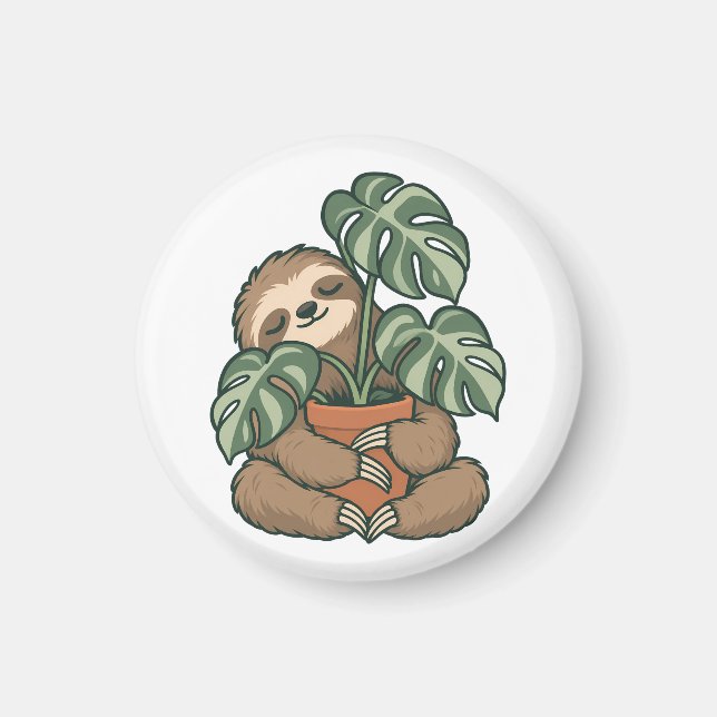 Imã Ímã de Sloth Mãe de Planta Abraçando Monstera (Frente)