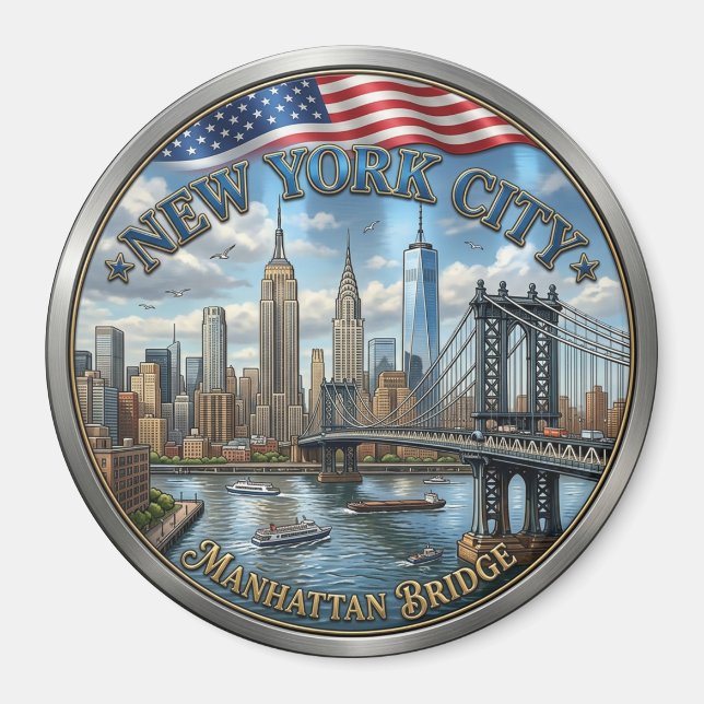 Imã Ímã de Souvenir da Ponte Manhattan da Cidade de No (Frente)