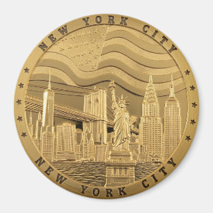 Imã Ímã de Souvenir da Silhueta de Nova York Dourada