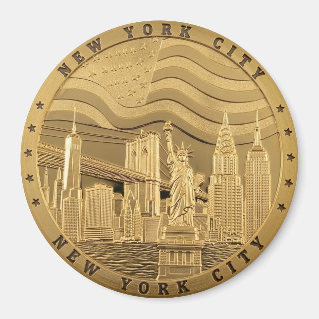 Imã Ímã de Souvenir da Silhueta de Nova York Dourada (Frente)