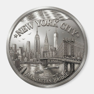 Imã Ímã de Souvenir da Silhueta de Nova York Prateado