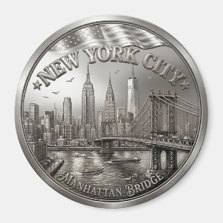 Imã Ímã de Souvenir da Silhueta de Nova York Prateado