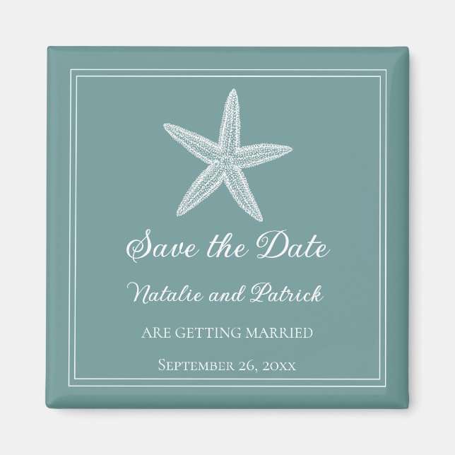 Imã Ímã de Teal Starfish para Salvar a Data (Frente)
