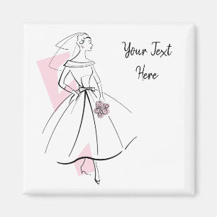 Imã Ímã de texto rosa Noiva da Moda quadrado