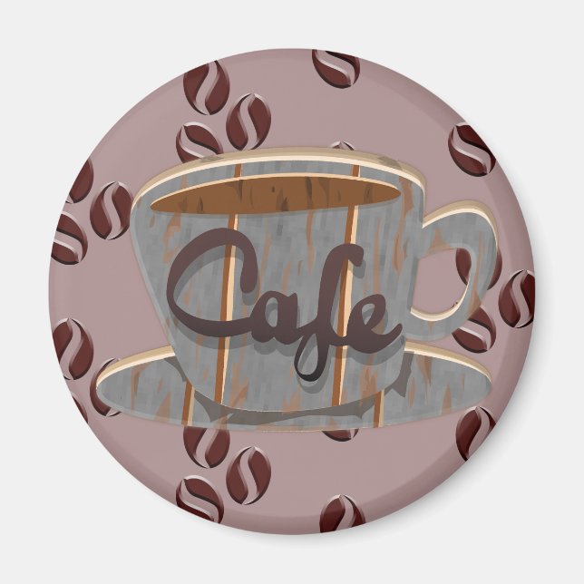 Imã Ímã de Xícara de Café e Grãos de Café (Frente)