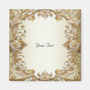 Imã Ímã Decorativo Dourado com Flores Brancas