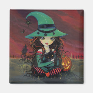 Imã Ímã do Dia das Bruxas da bruxa pequena e do gato