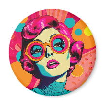 Ímã estilo retrô colorido, mulher colorida