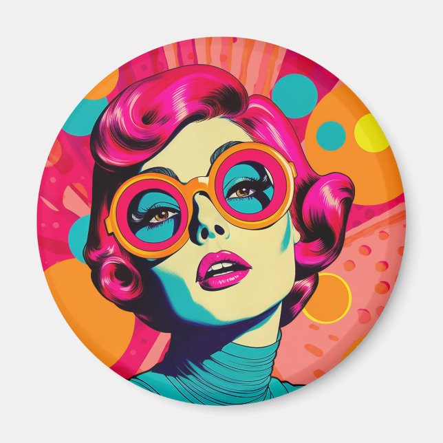 Imã Ímã estilo retrô colorido, mulher colorida (Frente)