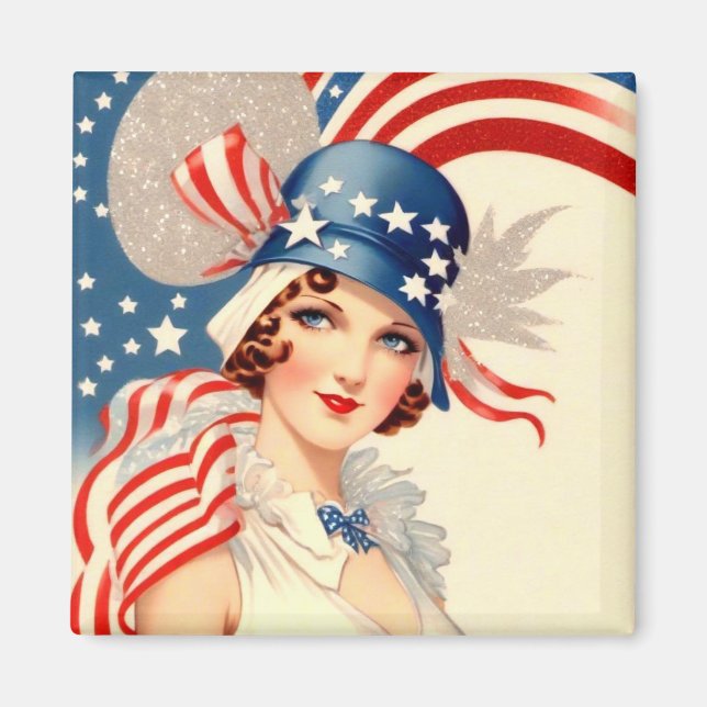 Imã Ímã Estilo Retro Patriota EUA Flapper (Frente)