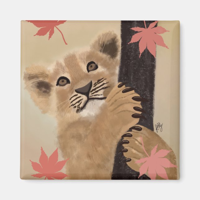 Imã Ímã filhote de leão brincando (Frente)