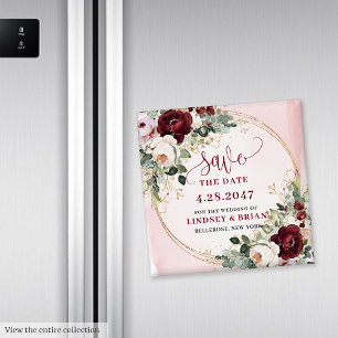 Imã Ímã Floral Boho Elegante Rosa Borgonha Dourado