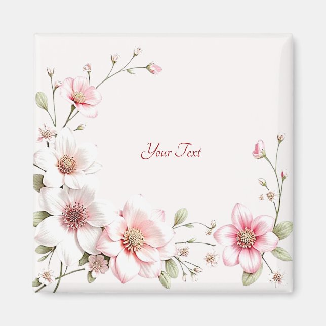 Imã Ímã Floral Rosa Branco Elegante (Frente)
