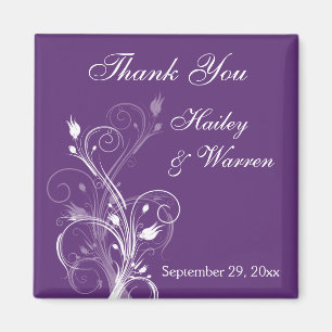 Imã Ímã floral roxo e branco do favor do casamento