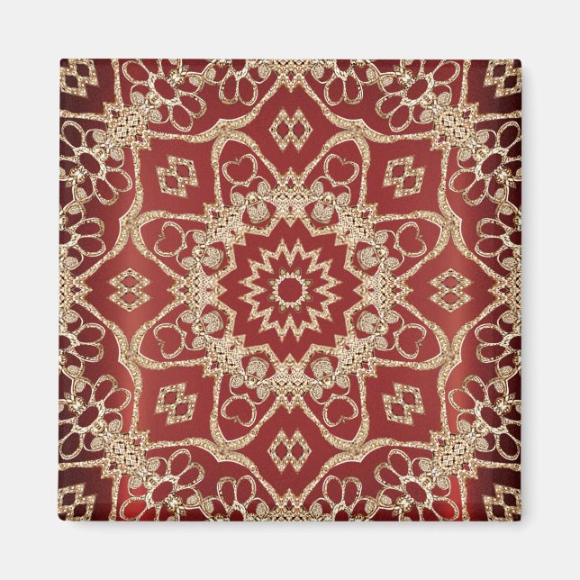 Imã Ímã Floral Vermelho Dourado Moderno (Frente)