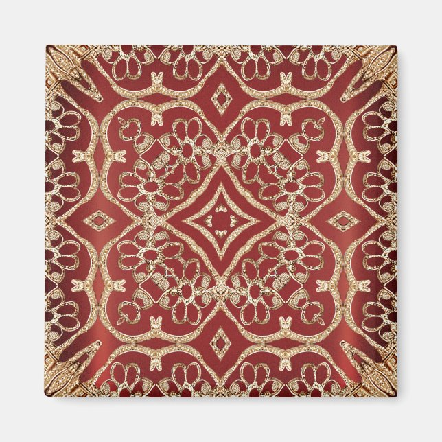 Imã Ímã Floral Vermelho Dourado Moderno (Frente)