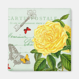 Imã Ímã floral vintage francês c/ rosa amarela