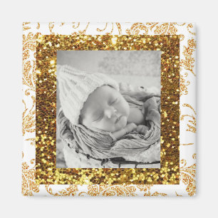 Imã Ímã Glittery branco e Dourado da foto do bebê