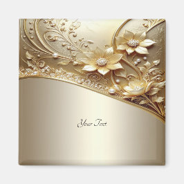 Imã Ímã Moderno Ornamentado Dourado Floral com Pérolas