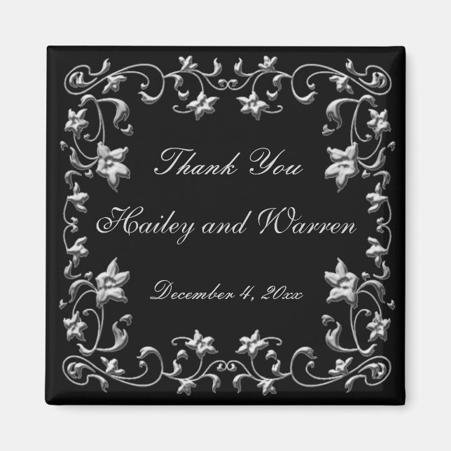 Imã Ímã para lembrancinha de casamento floral preto e  (Frente)